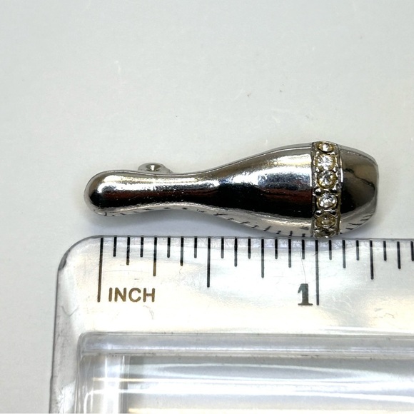 Silver Tone Bowling Pin With Crystals Unisex Brooch Pin - Picture 7 of 9